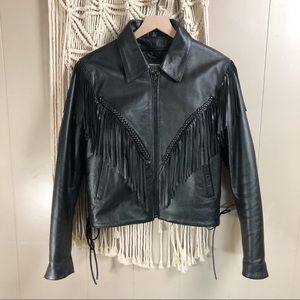Wilson’s black leather fringe jacket festival L